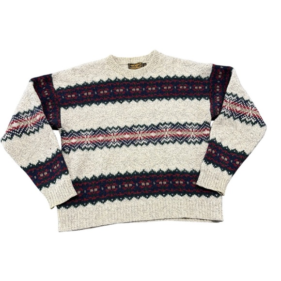 Vintage 90s Eddie Bauer Fair Isle Wool Blend Knit Sweater - Picture 1 of 10